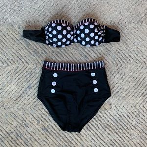 Polka Dot and Striped High-Waisted Bikini